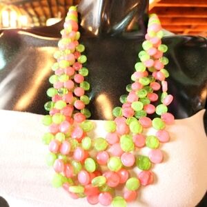 💖💚 Pretty in Pink and Green Statement Necklace with Earrings - Rounds